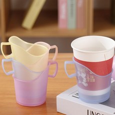 防燙磨砂半透明茶托一次性紙杯杯託加硬塑料架隔熱託透明水杯通用 副廠商品, 1個, 半透款/磨砂,到手2個 隨機色