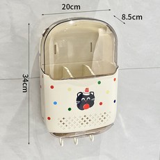 奶油風貓咪圖案壁掛式筷子收納盒 廚房置物架, 1個, 奶白