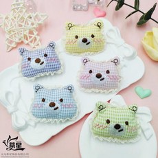 수제 바느질 재료 귀여운 체크무늬 레이스 자수 면솜 곰 하트 리본 장식 의류 헤어핀 장식용, 1개, 2. Bear