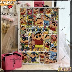 蠟筆小新拼圖1000片：百變日常卡通動漫拼圖，潮流減壓生日禮物首選, 1個, 小新家族【加厚1.5MM】,1000片盒裝+對照圖+固定套裝【無框】