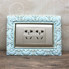台灣本土貨 開關保護套開關裝飾北歐式樹脂開關貼118型田園創意開關貼開關插座面板裝飾框保護套, 12x7.5（064藍描金）