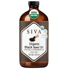 Siva 블랙 시드 유기농 오일 473.2ml(16온스) 프리미엄 냉압착 캐리어 오일 얼굴 스킨 케어 바디 마사지 헤어 및 두피 마사지용 264095, 16액량 온스 (1병), 1개