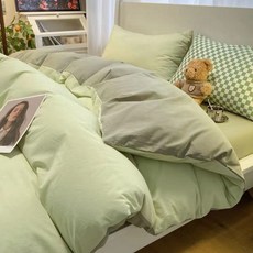 親膚裸睡被套 雙面素色無印風 水洗棉被單, 奶绿深绿,1.5x2米【单件被套】