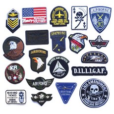 HANSUWI 布貼20件組 軍事標誌 臂章 補丁 刺繡 魔鬼氈 復古 衣服黏貼貼紙, 單一, 1組