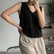 針織女款寬鬆鏤空網眼毛圈針織背心 佩里特背心