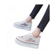 여성 여름 레이스 망면 통기 키높이 7cm 스니커즈 통굽