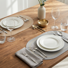 올리올망 양면 식탁 테이블 매트, 2개, 44.5 x 30.5 cm, 그레이+베이지