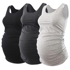 [ 1111896 ] 에카부스 3피스 여성용 레이어링 임산부 탱크탑 셔츠 스쿠프 넥 민소매 주름 장식 조끼 블랙/다크 그레이/라이트 그레이