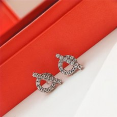 Q萌小Q 幾何圓環鑲鑽耳釘, 白金色,耳釘, 1個