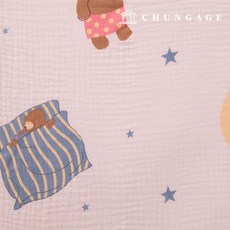 천가게 요루 이중 거즈원단 면 무형광 바이오워싱 천 꽃무늬 원단 체리 크림, 09) 꿈나라베어 핑크