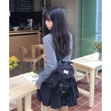MASMARULEZ mini ver. Glossy belted flap backpack_Black