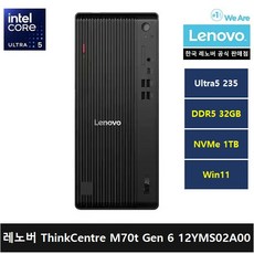 레노버 ThinkCentre M70t Gen6 12YMS02A00 코어 울트라5 235 WIn11 Home, 1TB, 32GB, Black