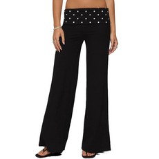 Nicoxijia 여성용 폴드 오버 요가 팬츠 로우 라이즈 와이드 레그 스웨트팬츠 컬러 블록 플레어 레깅스 Y2k 부츠컷 체육관 라운지 팬츠 C-블랙 S, C-dot 블랙