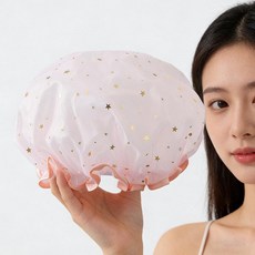 여성용 이중 방수 목욕모자 방오 목욕용품, 별 연분홍