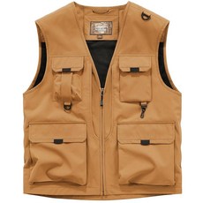 Caweadw 남성용 소프트쉘 낚시 조끼 아웃도어 경량 방수 유틸리티 카고 민소매 재킷 캐러멜. 스몰 138920