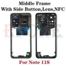 호환 Redmi Note 10 10S 11 11S Pro 4G 5G Max 중간 프레임 케이스 베젤 커버(사이드 버튼 카메라 렌즈, 06 Note 11S 4G Blue