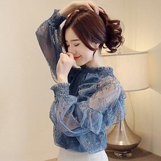 레이스 블라우스 여성 봄여름 쉬폰 탑 긴팔 서양풍 블라우스