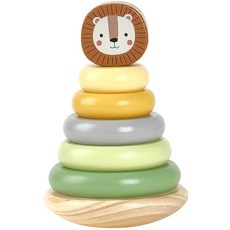 원목 파스텔 오뚝이 사자 링쌓기 돌아기 호기심 소근육 발달 장난감 (12개월 이상) Tooky Toy MY FOREST FRIENDS LION STACKING TOWER, 1개, 혼합색상