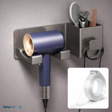 뉴밸코 무타공 헤어드라이기 거치대 벽걸이 전선정리 홀더, 1개, 차콜그레이