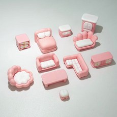 新品促銷 兒童過家家娃屋造景玩具可愛Q粉全套仿真迷你家具沙髮創意diy擺件派對玩具鍛鍊手眼協調生日禮物, 1個, 隨機1個擺件