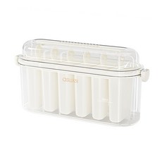 aswel 6連排冰棒製作盒 附蓋 可手提 食品級材質, 奶白色, 1個