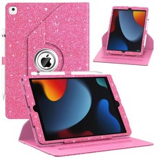 ZoneFoker 아이패드 9세대/8세대/7세대 케이스 10.2인치 케이스 2021/2020/2019 360도 회전 스탠드 9 8 7세대 10.2 가죽 커버 포켓 디자인, 글리터 핑크
