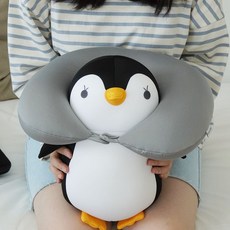 여행용 인형 펭귄 목쿠션 2color 변신 기내용 목베개 ZWD45FD9, 블랙