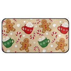 크리스마스 진저브레드 맨 주방 매트 2개 세트 겨울 지팡이 캔디 러그 2피스 바닥 세탁 가능한 미끄럼 방지 실내 침실 거실 욕실 홈 데코, 01 진저브레드 맨-1