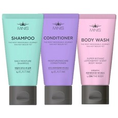엘라스틴 온더바디 미니스 50ml 샴푸+컨디셔너+바디워시 3종세트 여행용 휴대용 샤워 목욕 바디 클렌저 세면도구, 3세트