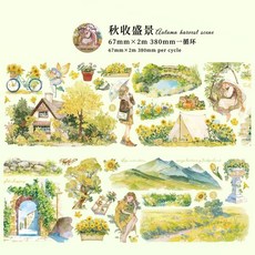 애완 동물 강력 접착 테이프 아름다운 시계열 정원 풍경 문자 패턴 손 계정 DIY 인사말 카드 컵 장식 216454, 4