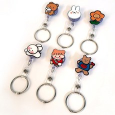 리리월드 귀여운 애니멀 캐릭터 릴홀더 간호사 테이프 걸이, 애니멀프렌즈 릴홀더 (6개입 링포함), 1세트