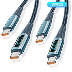 Essager LED 디스플레이 PD 100W C타입 고속 충전 케이블 2개입, 블루, 2개, 1m