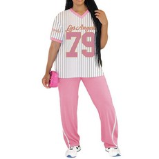 PINSV 여성용 투피스 세트 여름 캐주얼 의상 저지 셔츠 및 하이 웨이스트 바지 세트 핑크 S