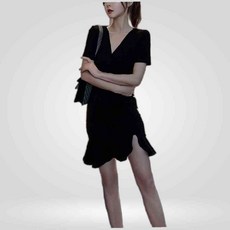 LETEO-나미나라 섹시 블랙 반팔 원피스 클럽 오피스 모임 복장 반팔원피스잠옷 봄옷여름옷코디 코디 섹시원피스하객패션