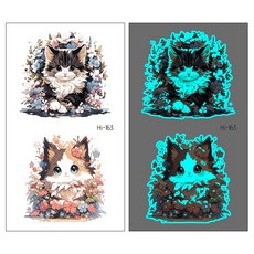 卡通貓狗夜光紋身貼 T50A 防水 紋身貼紙, 1個, Hi-163