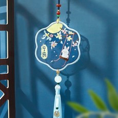 熱銷 刺繡手工diy材料包 自繡製作平安福禦守書簽掛件雙麵繡蘇繡送男友禮物, 深灰色 秋月平安-繃+禮盒, 1個