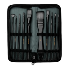 아크릴붓 유화 브러쉬 세트 케이스 파우치 붉은색 10개, 블랙