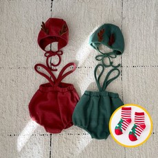 [사은품증정] 유아 징글벨 멜빵 블루머+루돌프 보넷 SET 아기 크리스마스 옷