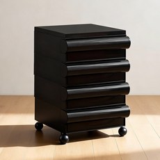 미드센츄리 위니 이동식 서랍장 트롤리/방향전환 조립형 모듈 수납장 / 디자인 인테리어 가구 / 사무실 침실 거실용, 블랙, 4단