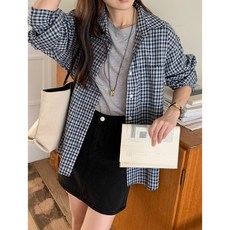 [SML사이즈]여성 루즈핏 박시핏 시어서커 잔체크 셔츠 여자 체크남방 빅사이즈 하객룩 아우터