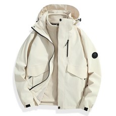 秋冬戶外加絨加厚三合一連帽純色簡約可拆卸石墨烯搖粒絨沖鋒衣外套