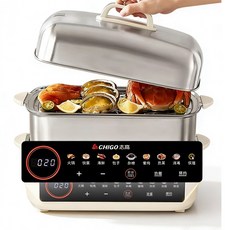 CHIGO 志高 電蒸鍋 17L 大容量 1500W 快速蒸 12H 預約保溫, 智能触摸操作款17L二层【全不锈钢隔层】