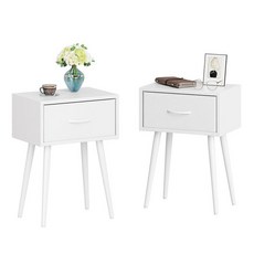 Modern Style 2 Drawers Bedside Table Leather Bedroom Nightstands Living Solid Color End, 01 50cm, 07 WHITE