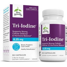 테리 내추럴리 트라이아이오딘 - 갑상선 건강 지원 해조류에서 추출한 분자 요오드로 균형 도움 아이오딘화칼륨 아이오딘화나트륨 함유 두 에너지 6.25mg