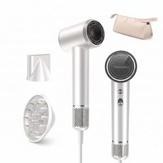 2025년형 Teendow 가정용 음이온 헤어드라이기 저소음 120000RPM bldc드라이기 HD40+마그네틱 노즐 2종, 화이트