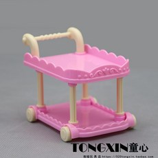 臺灣熱銷 食玩小餐車手推車微縮廚房過家家迷你食物擺件娃娃屋模型兒童玩具, 粉色小餐車, 1個