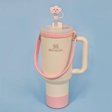 레모토 스탠리 텀블러 호환 3종세트 실리콘 빨대마개 스트랩 컵받침, 1세트, 핑크 3종