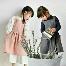 棉麻兒童圍裙公主型，舒適透氣，可愛造型，多用途圍裙，繪畫烘焙防污，耐用易清洗