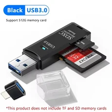 2-in-1 다기능 USB 2.0 카드 리더 및 라이터 마이크로 SDTF 메모리 플래시 드라이브 어댑터 (PC 노트북용), 03 Black USB 3.0