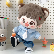 티니숲속 아이돌 인형옷 20cm 솜인형 의상 세트 칼라 셔츠 데님 바지 운동화 소품 4종, 1개, 블루